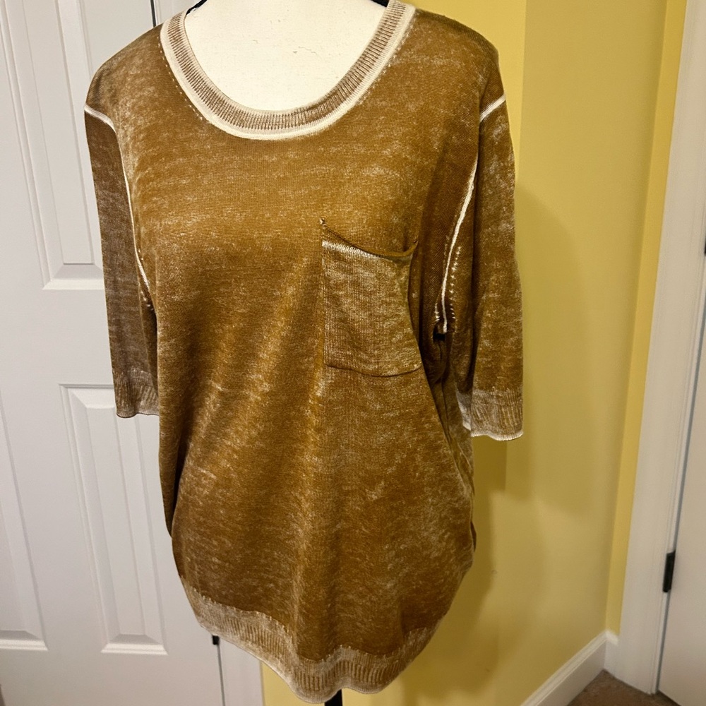 NWT J Crew s/s Gold crew-neck, lightweight sweater. Sz XL (Lyocell & Acrylic)